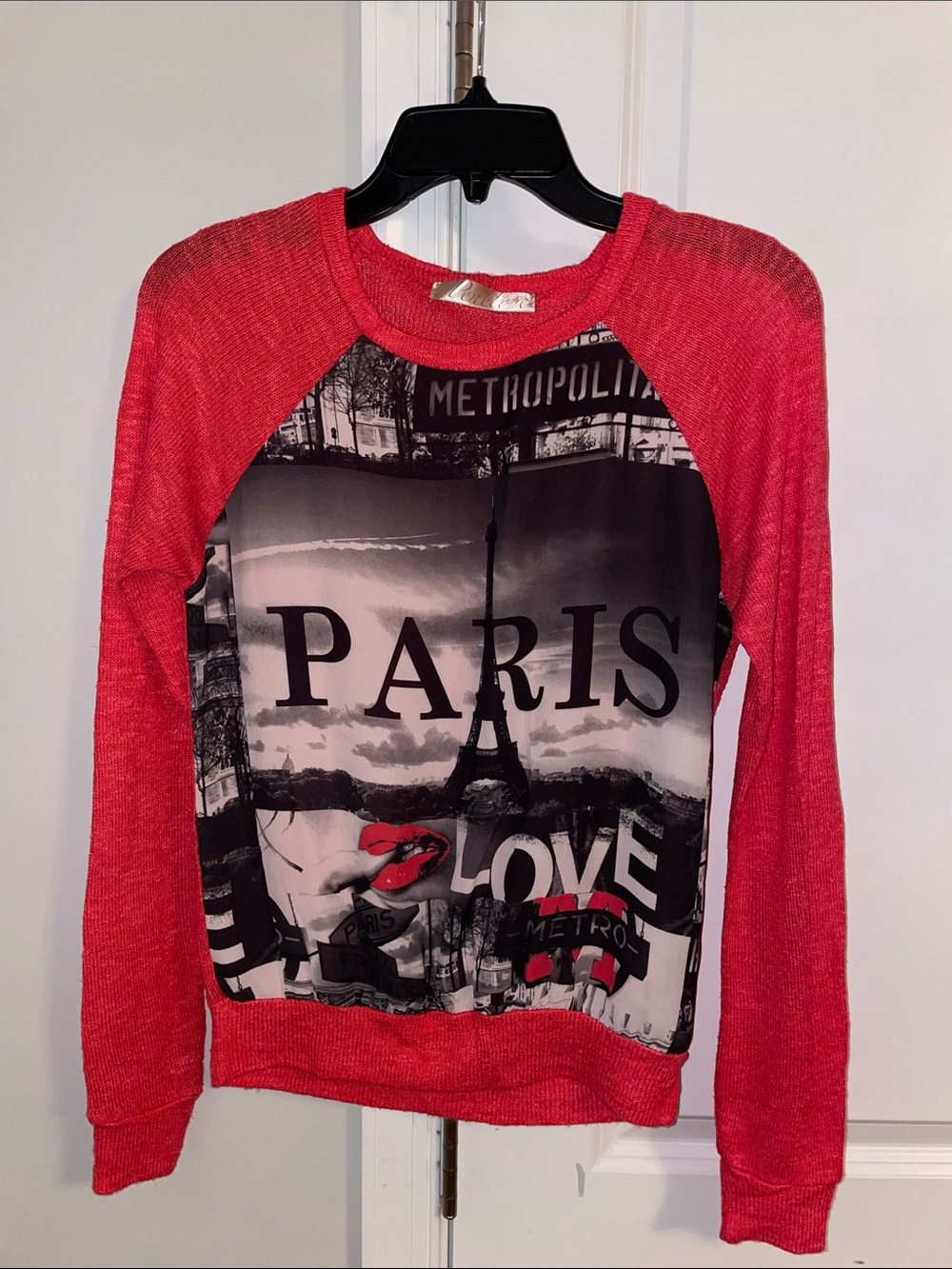 Red Paris Graphic Raglan Sweater